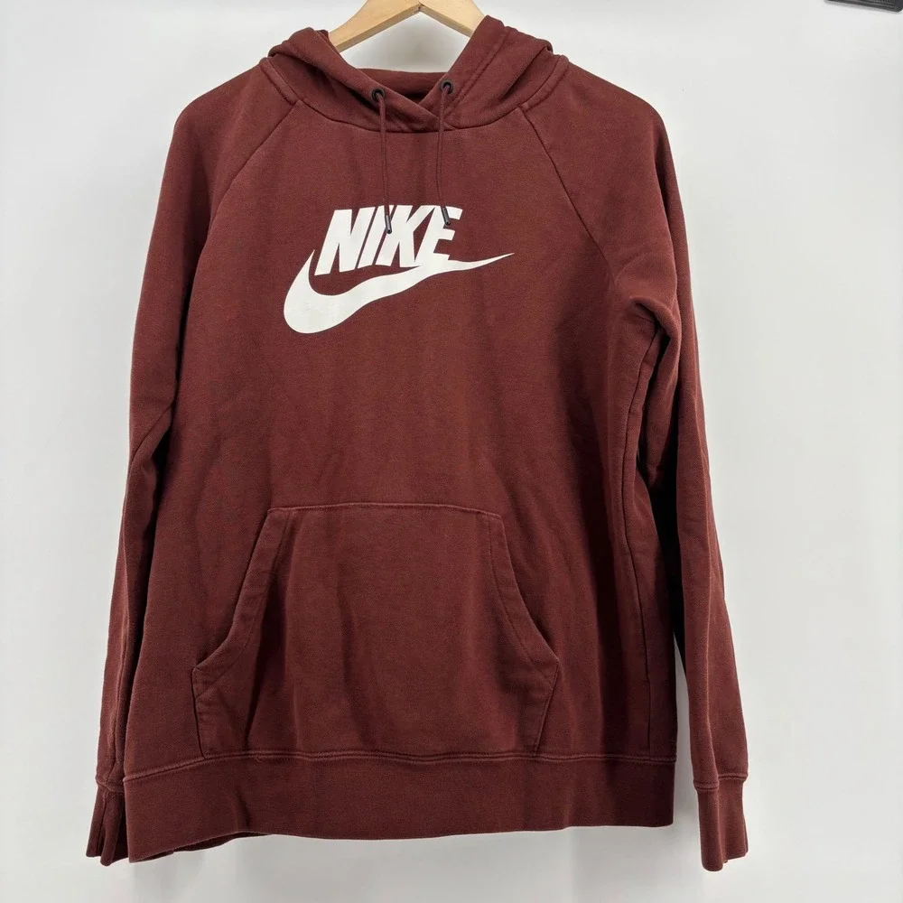 Nike Hoodie Large Brown White Logo Pullover Gorpcore Athleisure Streetwear Sport